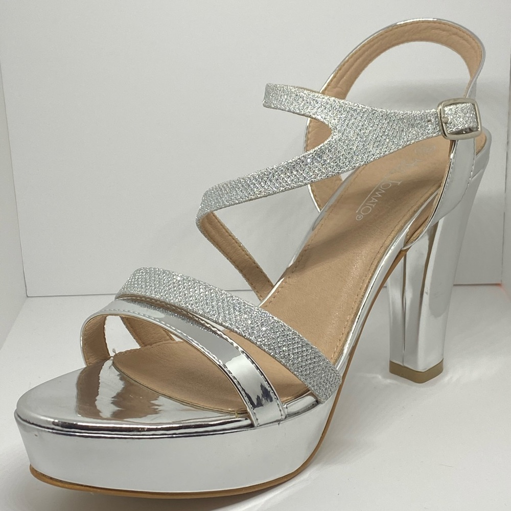 Hot Tomato Silver Platform Strappy Heels